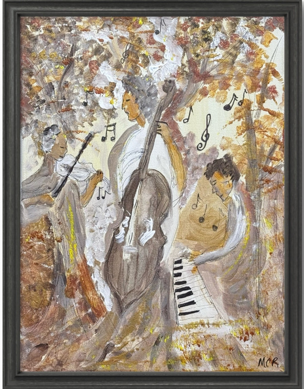 Warm Music Forest Violin Signed Mixed Media Art Painting 12×16 Art Living Room