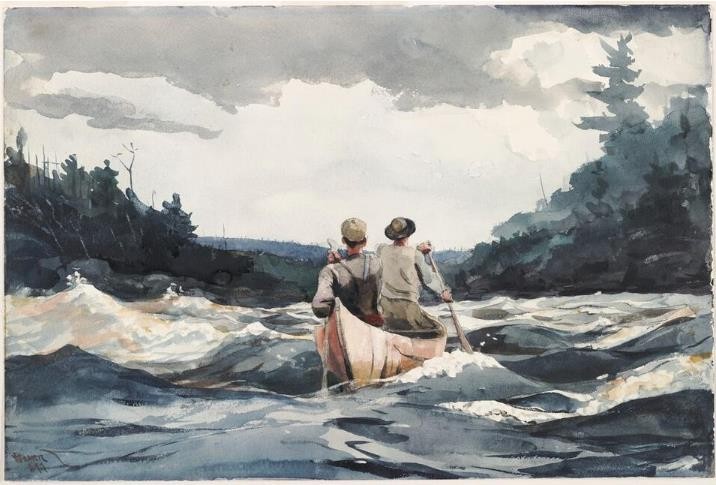 Art Giclee Printed Painting Winslow Homer – Canoe in Rapids Home Decor Canvas