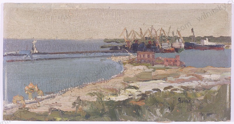 Elena Yanchak (1918-2006) «Port Illichivsk (Chornomorsk) by Odesa» Oil, 1950s(1)