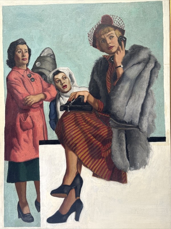 ANTIQUE PAINTING PORTRAIT ART DECO ILLUSTRATION LARGE OIL MYSTERY ARTIST 1920'S gallery