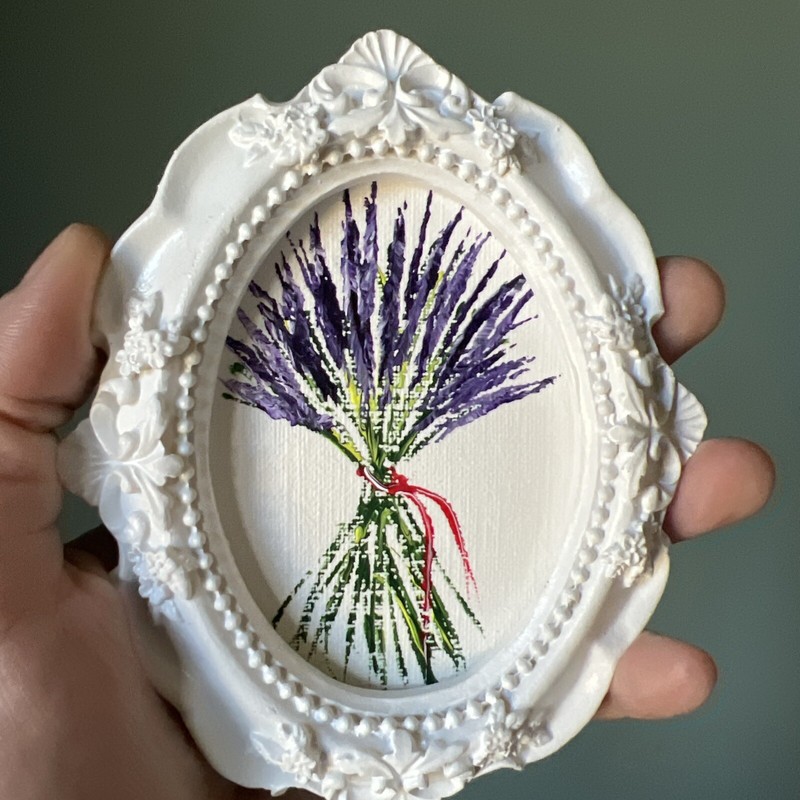 Lavender,flowers,original,miniature Painting,small,mini,framed