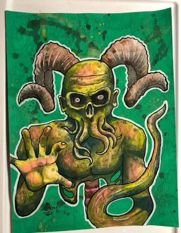 CTHULHU WATERCOLOR ORGINAL GEORGE SILLIMAN FANTASY ART MONSTER PAINTING