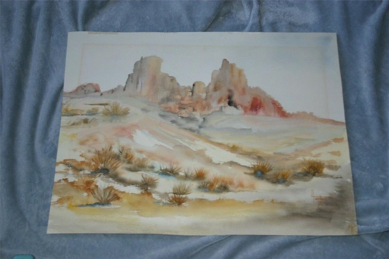HARBIN ART WATERCOLOR PAINTING MESA BUENO APACHE TRAIL SUPERSTITION PASS ARIZONA
