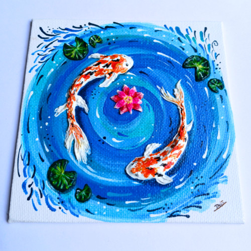 3D Original Fish Animal 4x4 Canvas Modeling Paste Texture Art Hand Painting NEW gallery