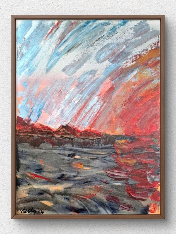 Abstract Expressionist Warm Ocean Sunset Home Decor 12×16 Canvas Acrylic B031