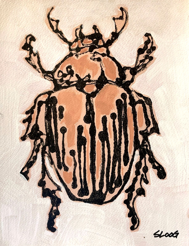 SLOOG Original Art Minimal Illustration Painting on Paper 9×12 Ink Blot Beetle