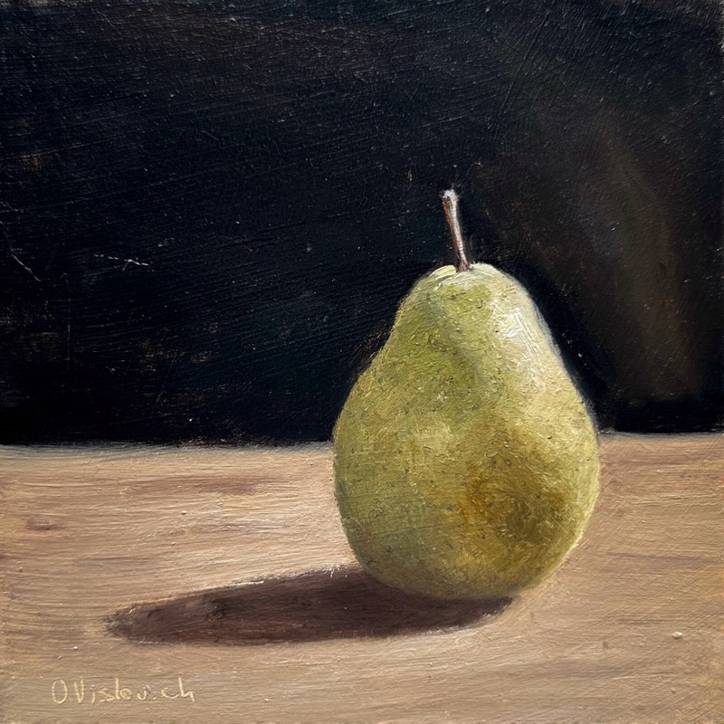 Original Green Pear Oil Painting Fruit Still Life Fine Art Small Artwork 6×6