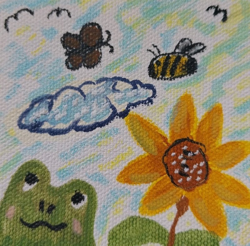 GAT 4X4 Small mini Wall Art ORIGINAL Painting Frog Bee Butterfly Art Home Decor
