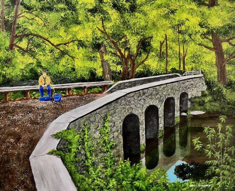 «Fishing». acrylic on canvas 16 by 20 inches framed