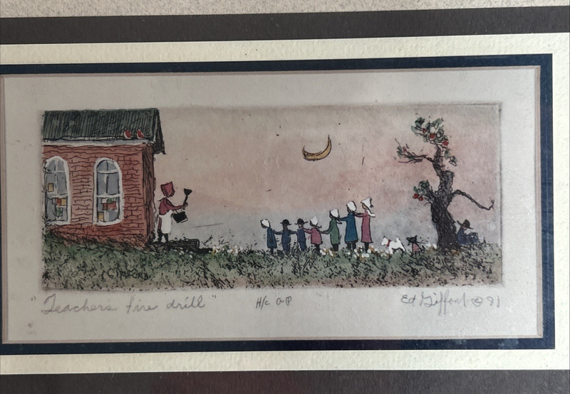 Teachers Fire Drill Signed Ed Gifford 91 Double Matted Wooden Framed gallery