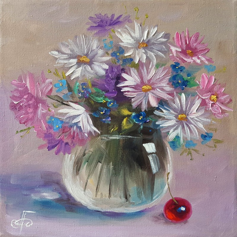 Wildflower Bouquet Original Oil Painting Still Life Impressionist Floral Decor