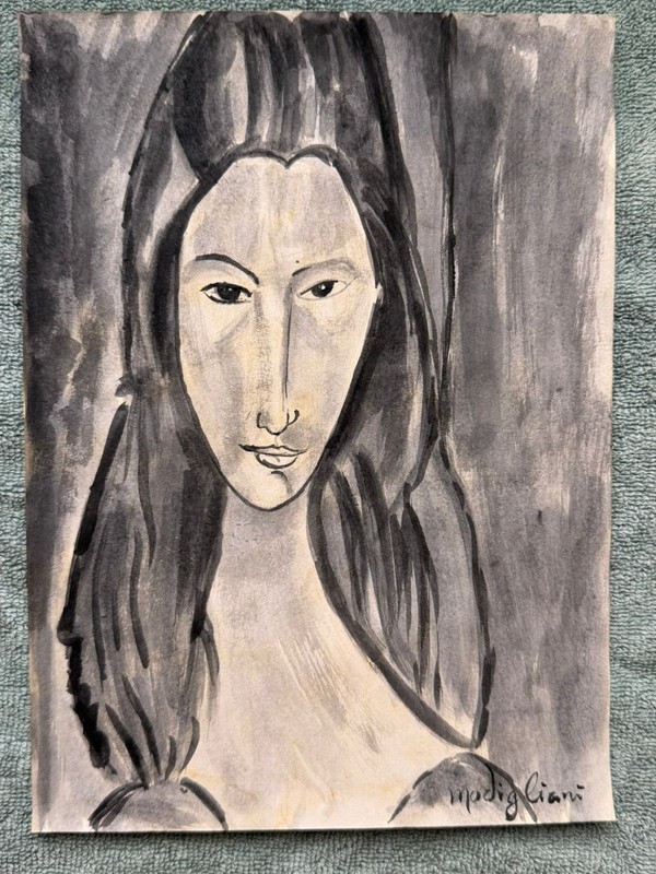 AMEDEO MODIGLIANI drawing on old paper signed stamped vintage