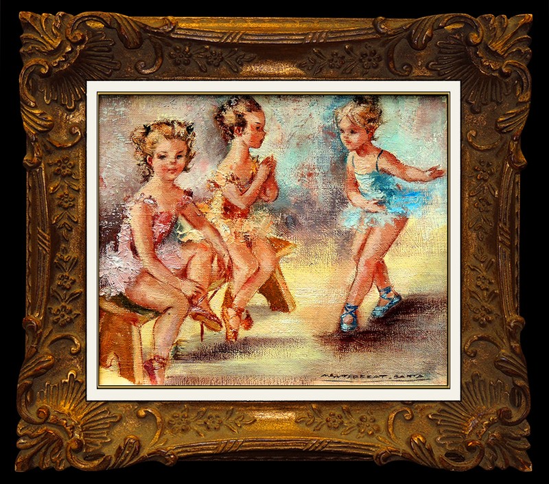 Montserrat Barta Prats Original PAINTING Oil On Canvas Signed Dance Children Art