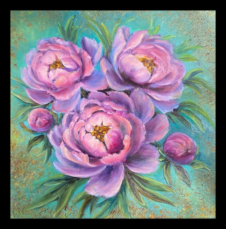 Peonies Original Oil Painting Pink Flower Wall Art 12”x12” Floral wall Decor gallery