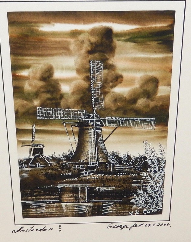 GEORGE PAL «AMSTERDAM» ORIGINAL WATERCOLOR WINDMILL PAINTING