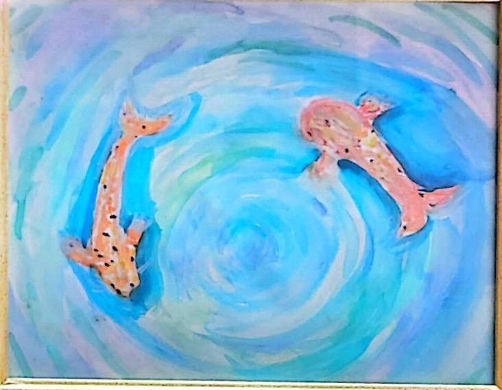 Original Acrylic Painting Koi Fish Pair Framed 8x10 Water Art gallery