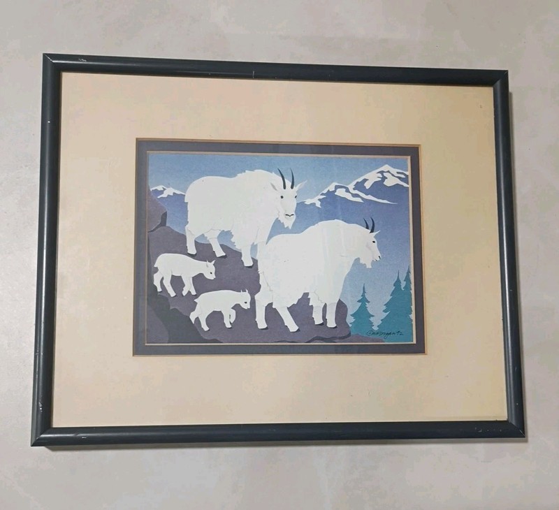 Mountain Goat Watercolor 8×10 Framed Artist Signed Rocky Mountains Blue Wildlife