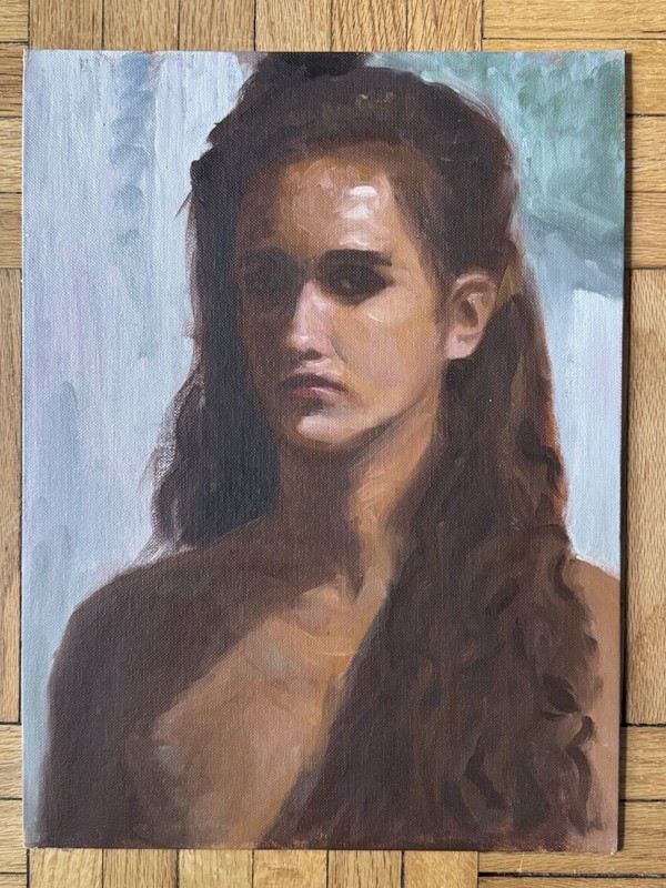 Vintage Portrait Acrylic Board Portrait Woman Long Hair 12×16 Peter Feldman