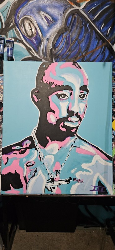Colorful Tupac Shakur 2Pac Original Acrylic Painting On Canvas 20in X 24 in