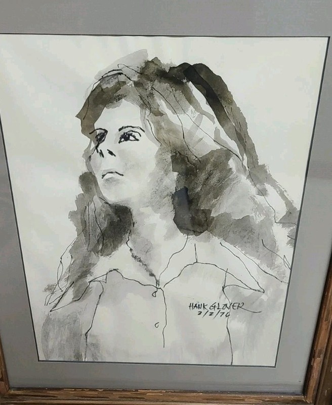Vintage Hank Glover 76 Charcoal Drawing Woman Portrait 13x9" Photo 16x15" Frame gallery
