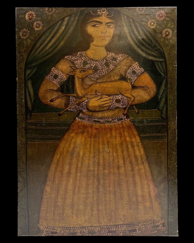 Qajar Female Portrait Oil Painting – 34 x 48 Inches