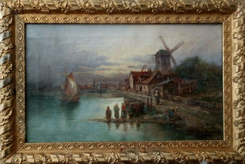 L Bertini ( Karl Kaufmann Pseudonym ) Oil on Canvas - Dutch Harbor Scene gallery