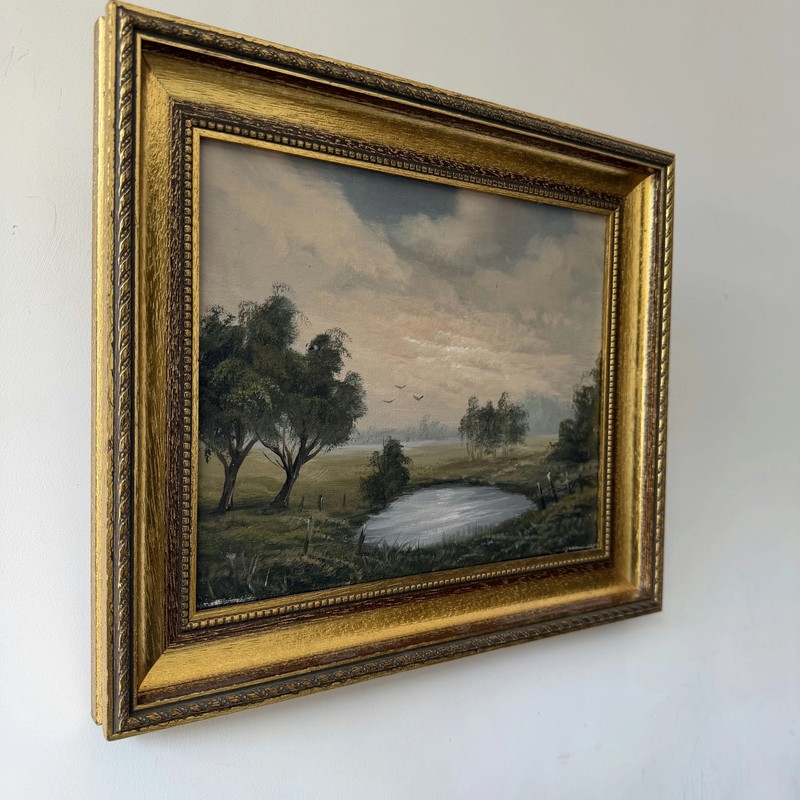 Rustic Landscape Oil Painting "Gilded Frame" Refined Small Art gallery