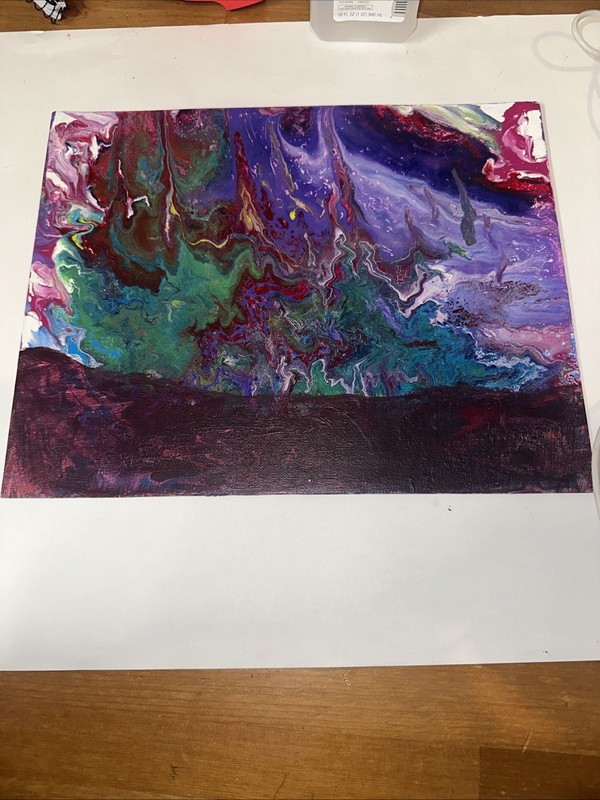 Original Abstract Acrylic Pour – “Cosmic Bloom” Fluid Art 10×8 Canvas