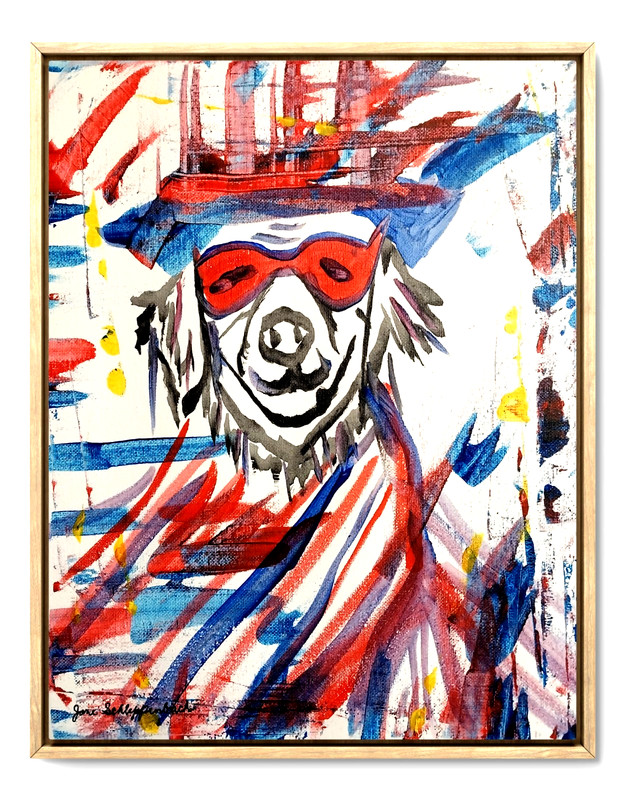 Modern Art Original Signed Canvas 11×14 Acrylic Painting Patriotic Dog BACH