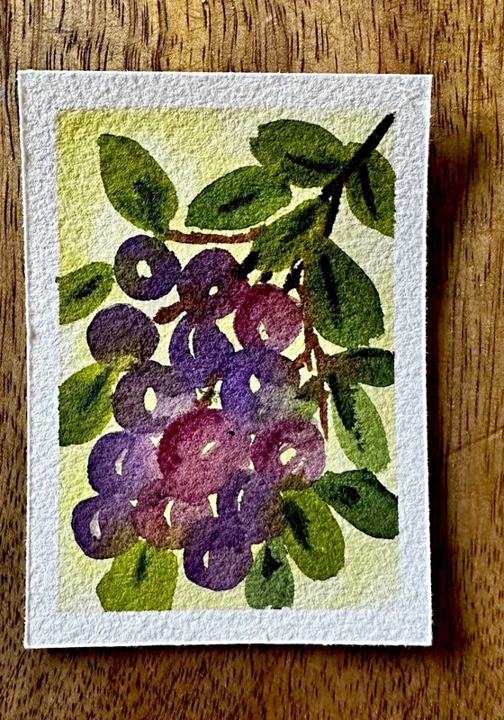 ACEO Original Art Card 3.5 x 2.5 abstract watercolor blueberries