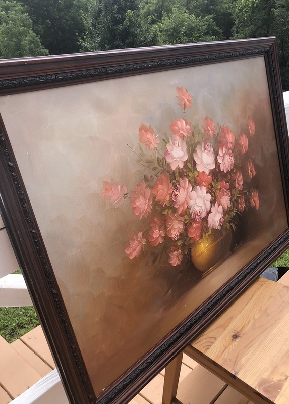Robert Cox still life of vase of red & white flowers by 20 th century gallery