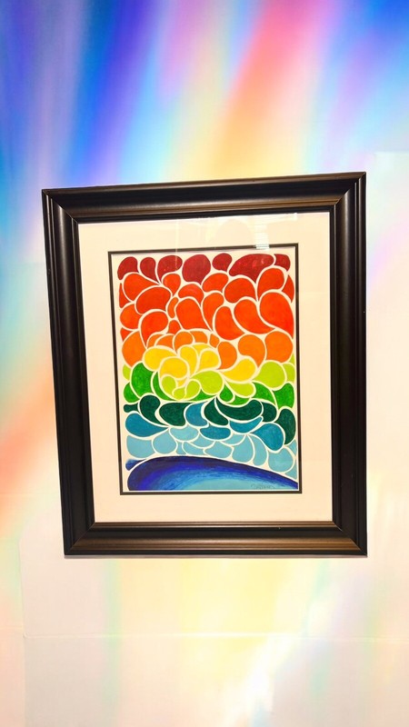 Framed Matted Vibrant Colorful Oil Painting Signed VRH 2020 24 X 20”