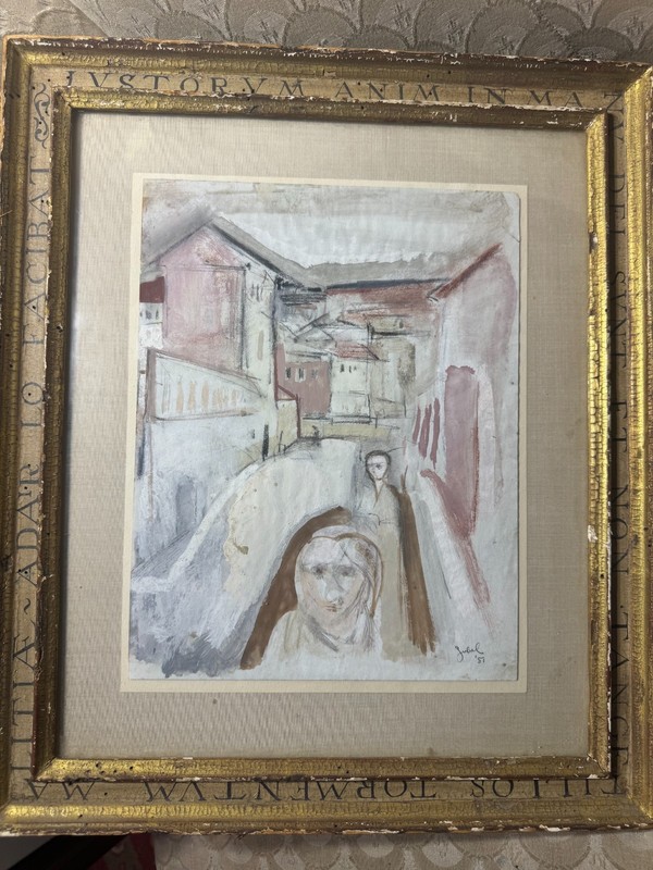 Stunning Jubel 57 «Figures In Street Scene» Mixed Media Painting – Signed/Framed