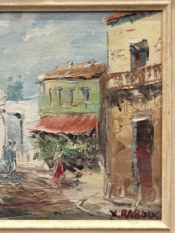 Xavier Rabous (Australian), VTG MCM Impress. O/B "European Street Scene", Signed gallery