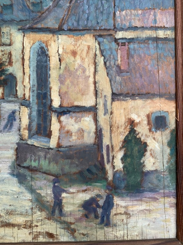 Oil Painting Impressionism Old Town Signed City View 1910 Wood 48x38cm gallery