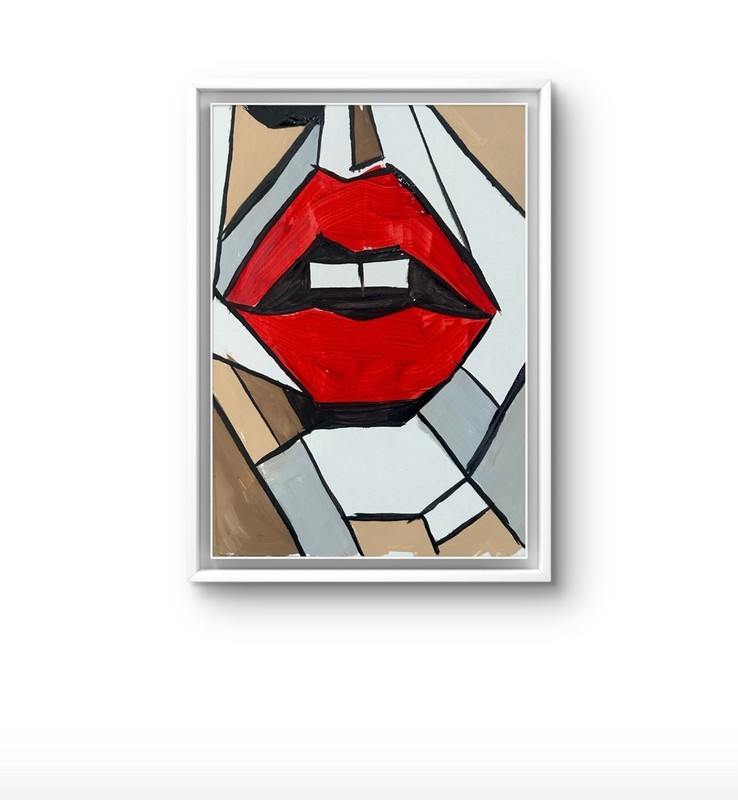 Original Abstract Cubism Lips Paintings 9×12 canvas panel Modern Wall Art Home