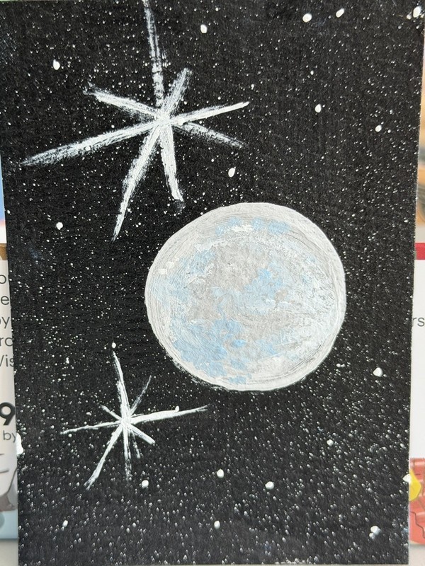 Original Acrylic ACEO ATC Miniature Painting – Space, Galaxy, Planet, Stars