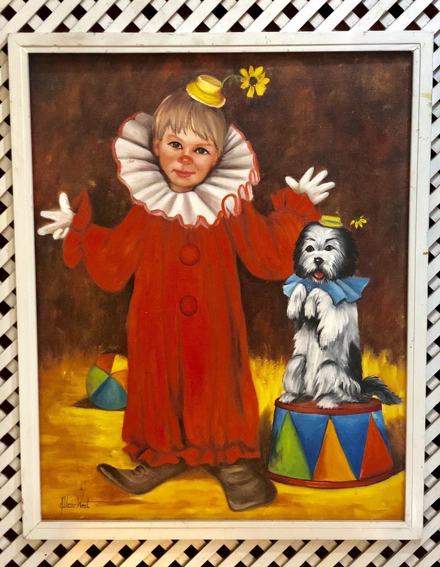 Original Oil Painting On Canvas Boy With Dog Signed By Artist Allene West
