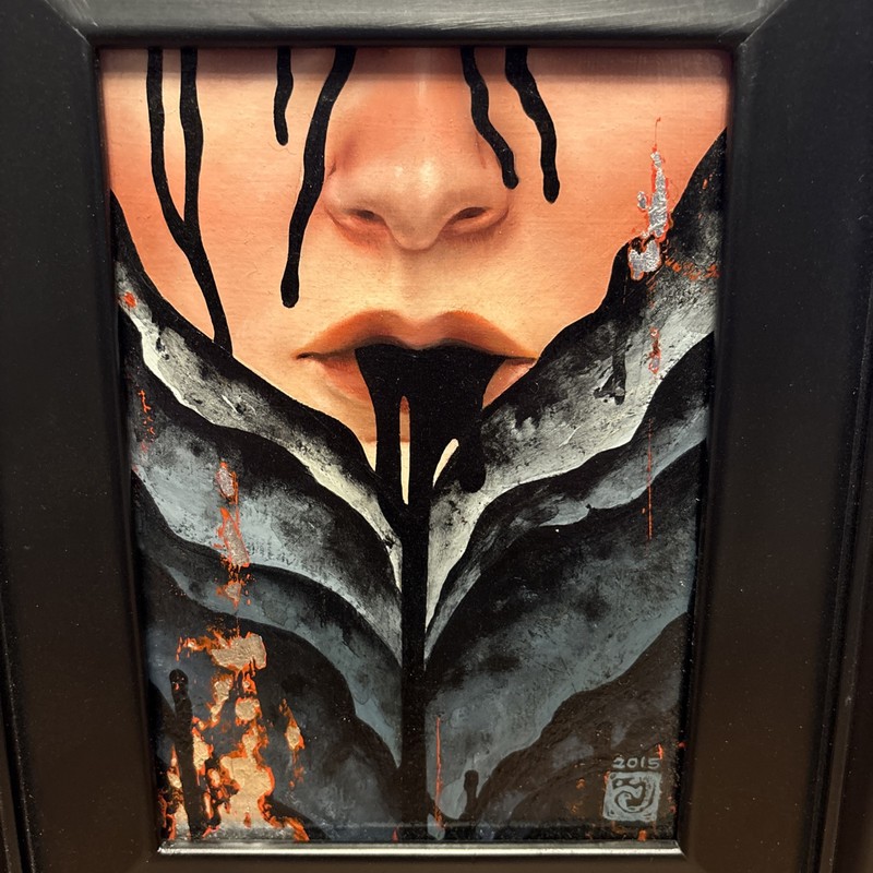 Carly Janine Mazur - Abyss - Original 5x7 Oil Acrylic Silver Leaf Art Framed gallery
