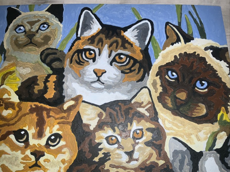 Paint By Number Kitty cat Completed Finished Cats Painting 15” X 11”