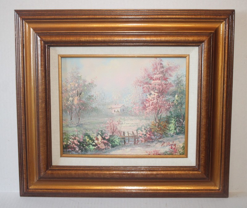 Vintage Original Oil Painting Signed P. Dufy – Countryside Landscape – Framed