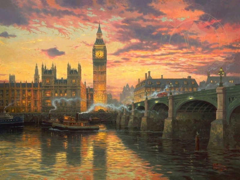 Thomas Kinkade London 18×24 S/N Oil on Canvas Painting