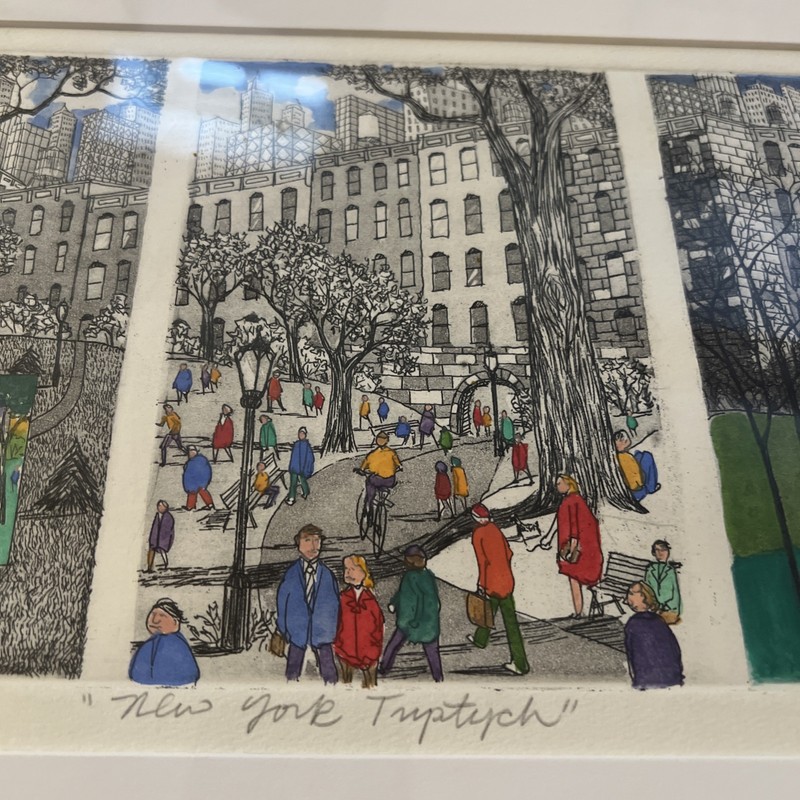 SIGNED JOHN DORISH New York Tryptich NYC Framed Artist Proof Etching 15”x19” gallery