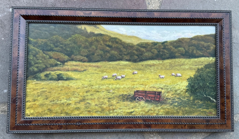 Original 27×15“ Framed Landscape Oil Painting On Canvas Signed