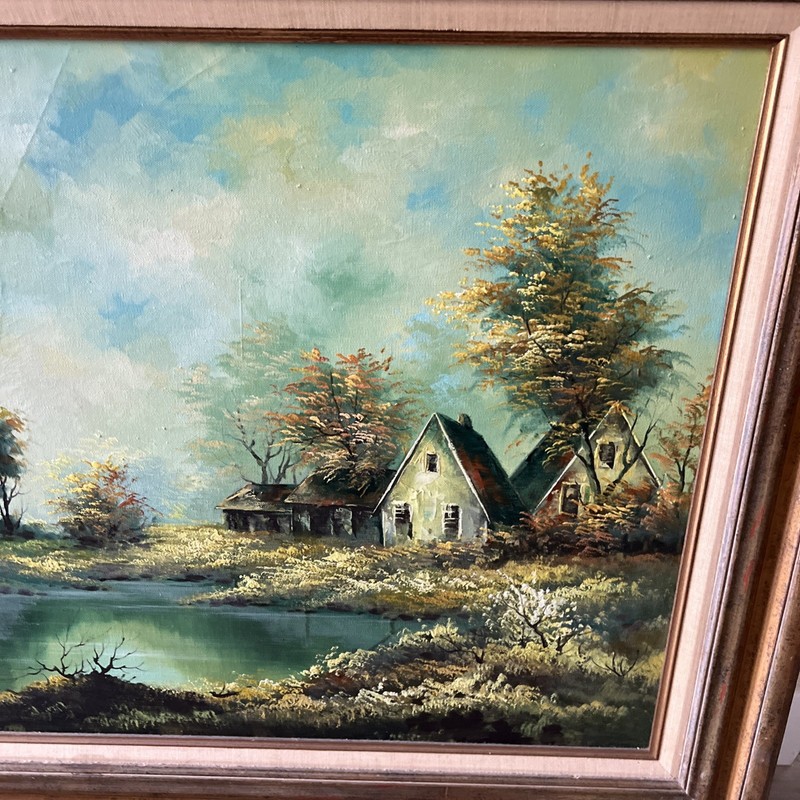 Vintage Oil Painting of A Country Home by Hanrey (Signed) gallery