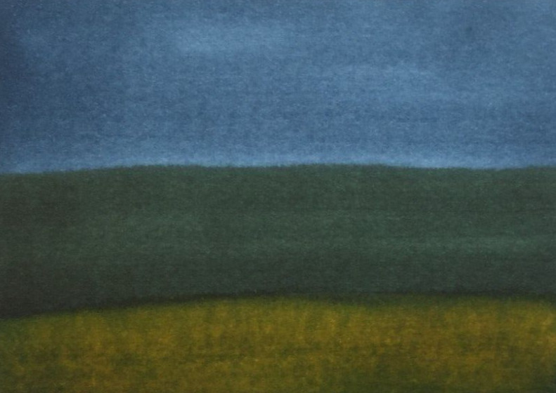 MUTED BLUE SKY LANDSCAPE ACEO Pen Ink Painting 3.5×2.5 Julia Garcia Art NEW