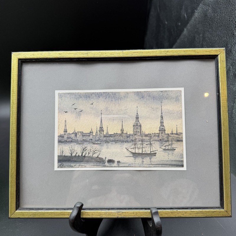 Vintage Watercolor Original Painting Riga Latvia Signed 1994