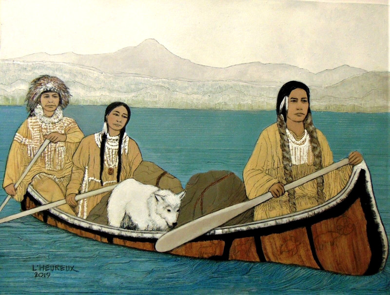 Original Painting «Canoe on Georgian Bay 1600s – Huronia»- Marianne L’Heureux