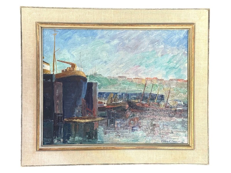 Vintage Felix d’ Ancona Signed Impressionist Harbor Boat Oil Painting