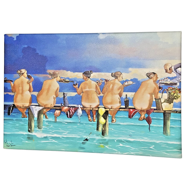 Wine on the Jetty by Ronald West «iCanvas» Giclee Wrap Canvas (18 in x 12 in)